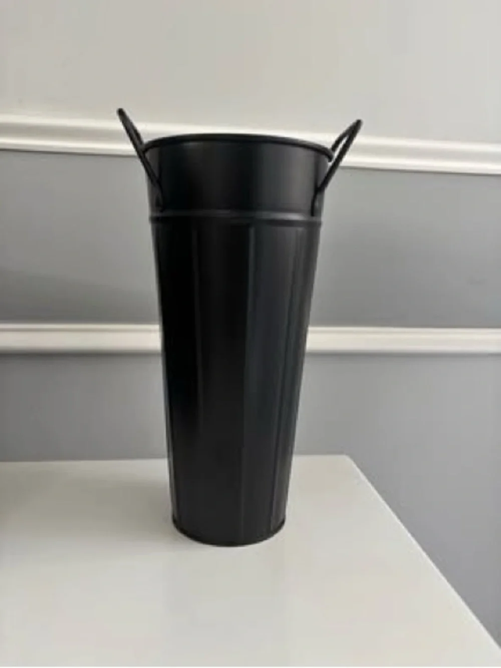 Tall Black Metal Vase with Handles